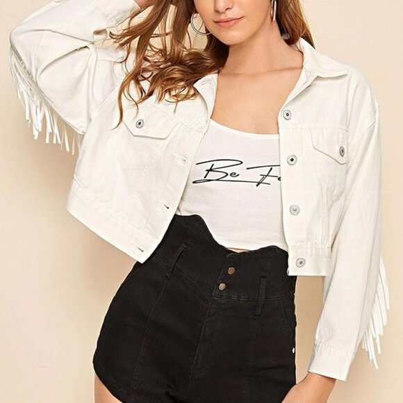 Tassel Fringe Cropped Jacket White - Picture 3 of 5